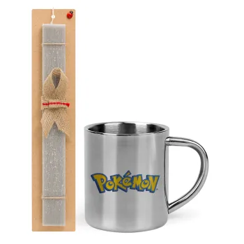 Pokemon, Easter Set, metallic thermal cup (300ml) & Easter aromatic flat candle (30cm) (GRAY)