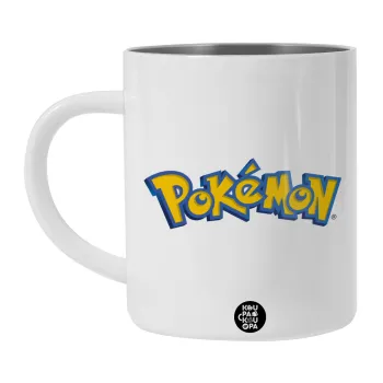 Pokemon, Λευκή Ανοξείδωτη Μεταλλική Κούπα 450ml - Διπλού Τοιχώματος 
