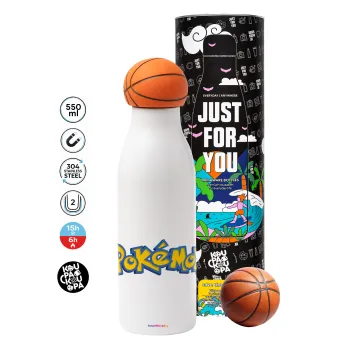 Pokemon, Μπάλα μπάσκετ μεταλλικό παγούρι θερμός, διπλού τοιχώματος, 550ml
