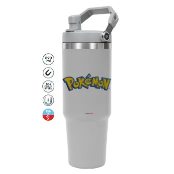 Pokemon, ΓΚΡΙ χρώματος Θερμός Ανοξείδωτο 890ml (30oz) με χερούλι