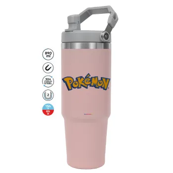 Pokemon, ΡΟΖ χρώματος Θερμός Ανοξείδωτο 890ml (30oz) με χερούλι