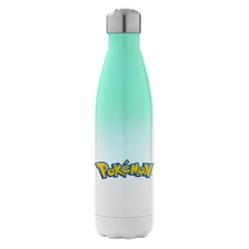 Pokemon, Μεταλλικό παγούρι θερμός Πράσινο/Λευκό (Stainless steel), διπλού τοιχώματος, 500ml
