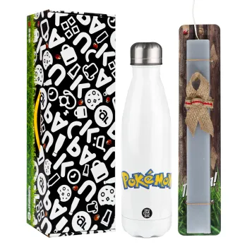 Pokemon, Easter candle, metallic white thermos bottle (500ml) & aromatic flat candle (30cm) (GRAY)