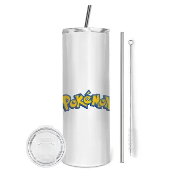 Pokemon, Tumbler ποτήρι θερμό από ανοξείδωτο ατσάλι 600ml, με μεταλλικό καλαμάκι & βούρτσα καθαρισμού
