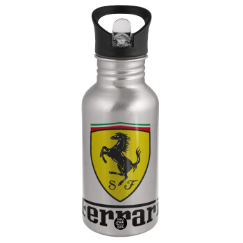 Ferrari S.p.A., Water bottle Silver with straw, stainless steel 500ml