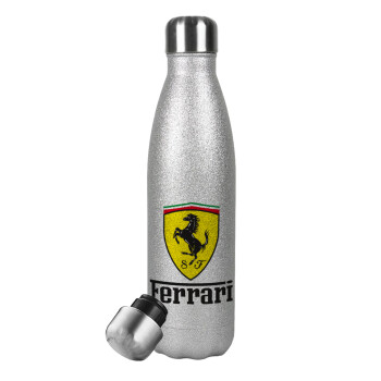 Ferrari S.p.A., Μεταλλικό παγούρι θερμός Glitter Aσημένιο (Stainless steel), διπλού τοιχώματος, 500ml