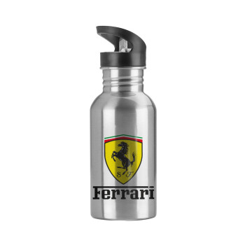 Ferrari S.p.A., Water bottle Silver with straw, stainless steel 600ml