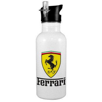 Ferrari S.p.A., White water bottle with straw, stainless steel 600ml