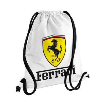 Ferrari S.p.A., Τσάντα πλάτης πουγκί GYMBAG λευκή, με τσέπη (40x48cm) & χονδρά κορδόνια