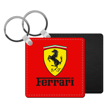 Ferrari S.p.A., Μπρελόκ Δερματίνη, τετράγωνο ΜΑΥΡΟ (5x5cm)