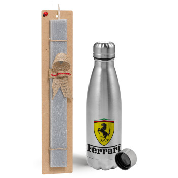 Ferrari S.p.A., Easter Set, metallic Inox water bottle (750ml) & aromatic flat Easter candle (30cm) (GRAY)