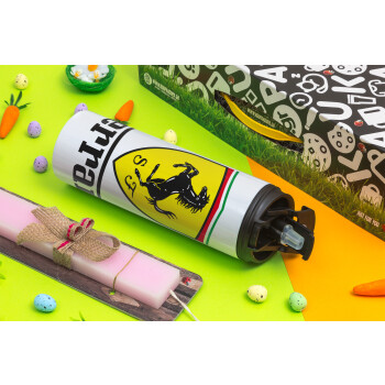 Ferrari S.p.A., Easter candle,Travel Tumbler 2 Lids, with metal straw & cleaning brush & aromatic flat candle (30cm) (PINK)