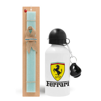 Ferrari S.p.A., Easter Set, metallic aluminum water bottle (500ml) & scented flat candle (30cm) (TURQUOISE)