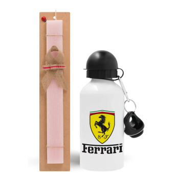 Ferrari S.p.A., Πασχαλινό Σετ, παγούρι μεταλλικό αλουμινίου (500ml) & πασχαλινή λαμπάδα αρωματική πλακέ (30cm) (ΡΟΖ)