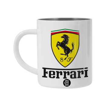 Ferrari S.p.A., Λευκή Ανοξείδωτη Μεταλλική Κούπα 450ml - Διπλού Τοιχώματος 