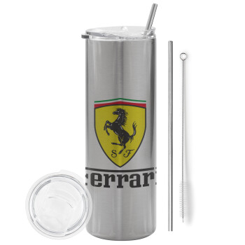 Ferrari S.p.A., Tumbler stainless steel Silver 600ml, with metal straw & cleaning brush