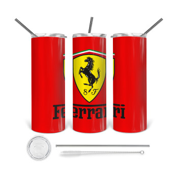 Ferrari S.p.A., 360 Eco friendly ποτήρι θερμό (tumbler) από ανοξείδωτο ατσάλι 600ml, με μεταλλικό καλαμάκι & βούρτσα καθαρισμού