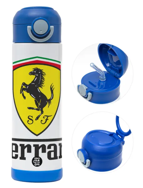 Ferrari S.p.A. — Παιδικό παγούρι θερμό, ανοξείδωτο, με καλαμάκι ασφαλείας, ΜΠΛΕ (500ml)