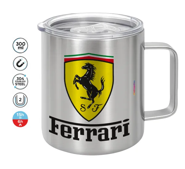 Ferrari S.p.A. — Κούπα Ανοξείδωτη διπλού τοιχώματος 300ml με καπάκι διατήρησης θερμοκρασίας