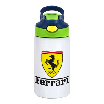 Ferrari S.p.A., Children's hot water bottle, stainless steel, with safety straw, green, blue (350ml)
