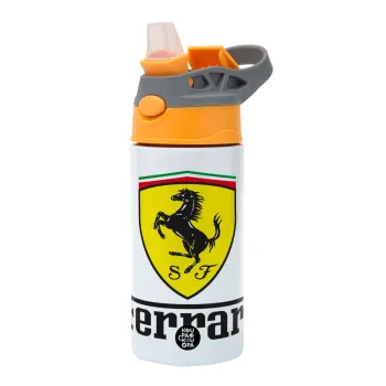 Ferrari S.p.A., Children's hot water bottle, stainless steel, with safety straw, Orange/Grey (360ml) BPA-FREE