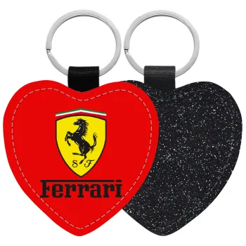 Ferrari S.p.A., Μπρελόκ PU δερμάτινο glitter καρδιά ΜΑΥΡΟ