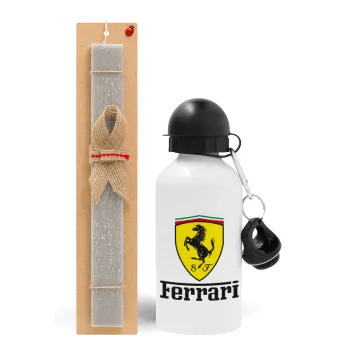 Ferrari S.p.A., Easter Set, metallic aluminum water bottle (500ml) & aromatic flat Easter candle (30cm) (GRAY)