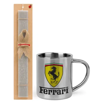 Ferrari S.p.A., Easter Set, metallic thermal cup (300ml) & Easter aromatic flat candle (30cm) (GRAY)