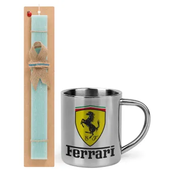 Ferrari S.p.A., Easter Set, metallic thermal cup (300ml) & aromatic flat Easter candle (30cm) (TURQUOISE)