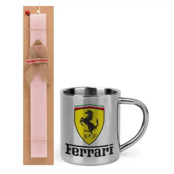 Ferrari S.p.A., Easter Set, metallic thermal cup (300ml) & aromatic flat Easter candle (30cm) (PINK)