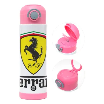Ferrari S.p.A., Παιδικό παγούρι θερμό, ανοξείδωτο, με καλαμάκι ασφαλείας, ΡΟΖ (500ml)