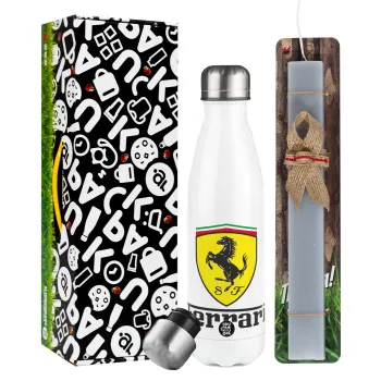 Ferrari S.p.A., Easter candle, metallic white thermos bottle (500ml) & aromatic flat candle (30cm) (GRAY)
