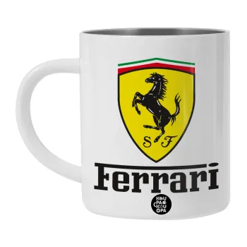 Ferrari S.p.A., Λευκή Ανοξείδωτη Μεταλλική Κούπα 450ml - Διπλού Τοιχώματος 