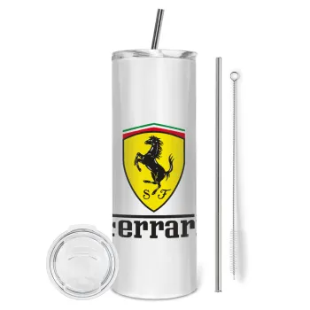 Ferrari S.p.A., Tumbler ποτήρι θερμό από ανοξείδωτο ατσάλι 600ml, με μεταλλικό καλαμάκι & βούρτσα καθαρισμού