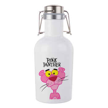 Pink Panther cartoon, Μεταλλικό παγούρι Λευκό (Stainless steel) με καπάκι ασφαλείας 1L