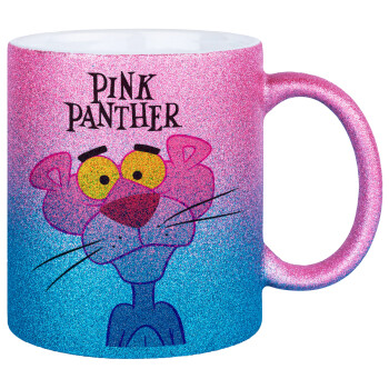 Pink Panther cartoon, Κούπα Χρυσή/Μπλε Glitter, κεραμική, 330ml