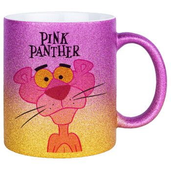 Pink Panther cartoon, Κούπα Χρυσή/Ροζ Glitter, κεραμική, 330ml
