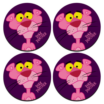 Pink Panther cartoon, SET of 4 round wooden coasters (9cm)