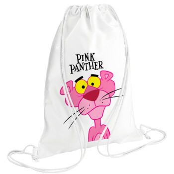 Pink Panther cartoon, Τσάντα πλάτης πουγκί GYMBAG λευκή (28x40cm)