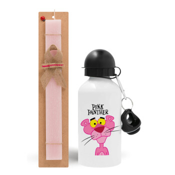Pink Panther cartoon, Easter Set, metallic aluminum bottle (500ml) & aromatic flat Easter candle (30cm) (PINK)