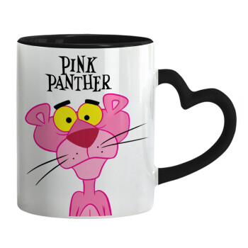 Pink Panther cartoon, Mug heart black handle, ceramic, 330ml