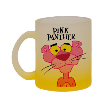 Pink Panther cartoon, Κούπα γυάλινη δίχρωμη με βάση το κίτρινο ματ, 330ml