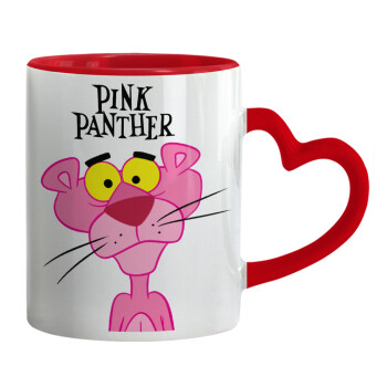Pink Panther cartoon, Mug heart red handle, ceramic, 330ml