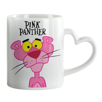 Pink Panther cartoon, Κούπα καρδιά χερούλι λευκή, κεραμική, 330ml
