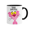 Pink Panther cartoon, Κούπα χρωματιστή μαύρη, κεραμική, 330ml