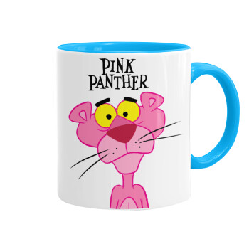 Pink Panther cartoon, Mug colored light blue, ceramic, 330ml