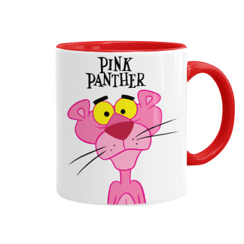 Pink Panther cartoon, Κούπα χρωματιστή κόκκινη, κεραμική, 330ml
