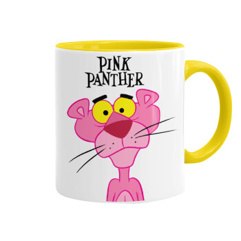 Pink Panther cartoon, Κούπα χρωματιστή κίτρινη, κεραμική, 330ml