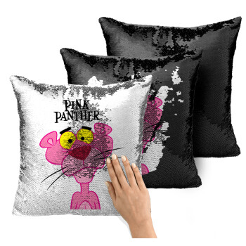 Pink Panther cartoon, Μαξιλάρι καναπέ Μαγικό Μαύρο με πούλιες 40x40cm περιέχεται το γέμισμα