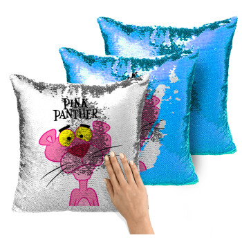 Pink Panther cartoon, Μαξιλάρι καναπέ Μαγικό Μπλε με πούλιες 40x40cm περιέχεται το γέμισμα